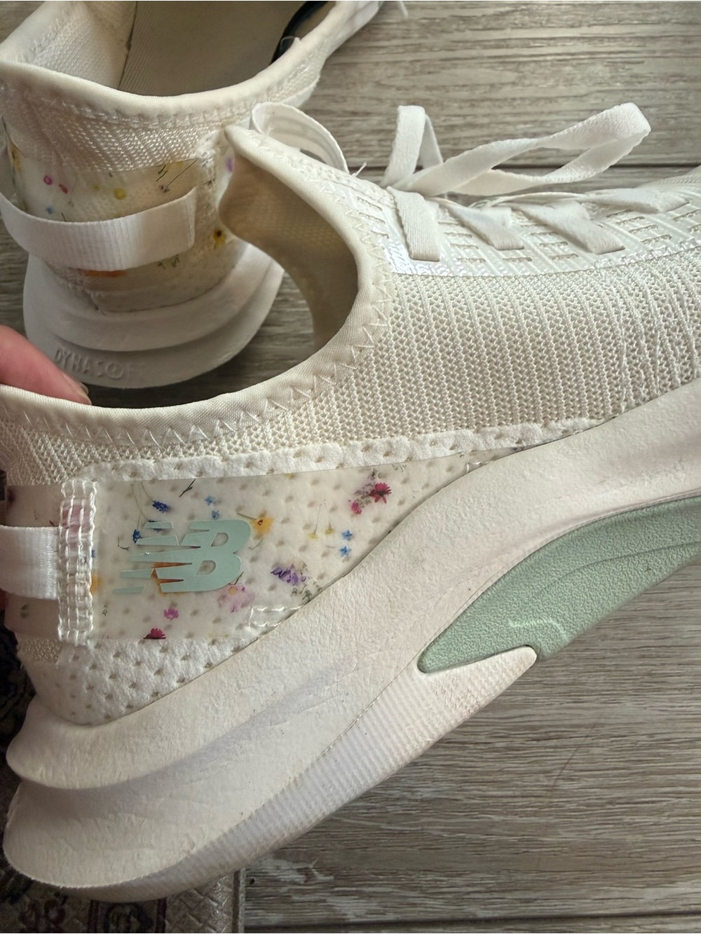 New Balance DynaSoft Women’s Cream Knit Slip-On Sneakers with Pastel Floral Heel - Picture 6 of 6
